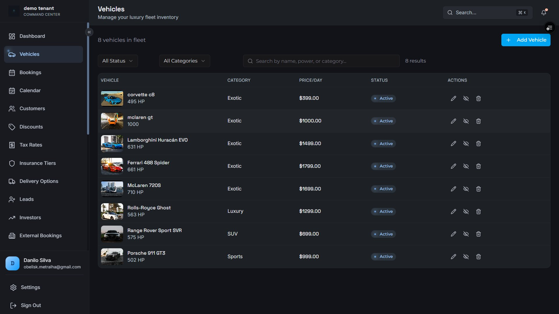 Fleet vehicle inventory list